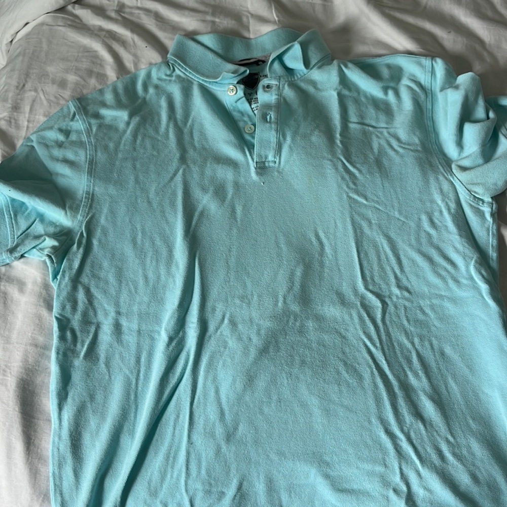 Mens light blue polo shirt.
